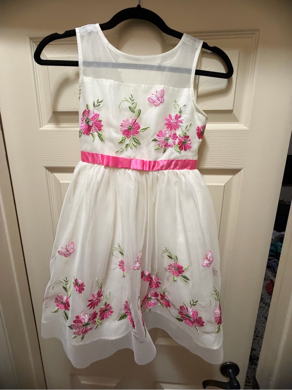 Jona Michelle White Dress with Pink Floral Embroidery NWOT